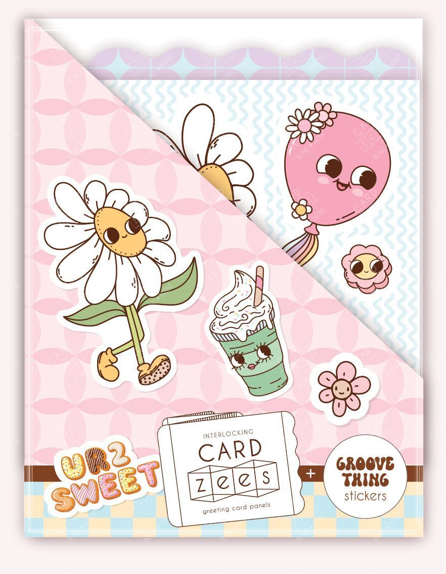 Cute stickers plus interlocking panels easily make a storybook-style unique birthday card. Sticker pack with cartoon characters and cardzess greeting card panels.