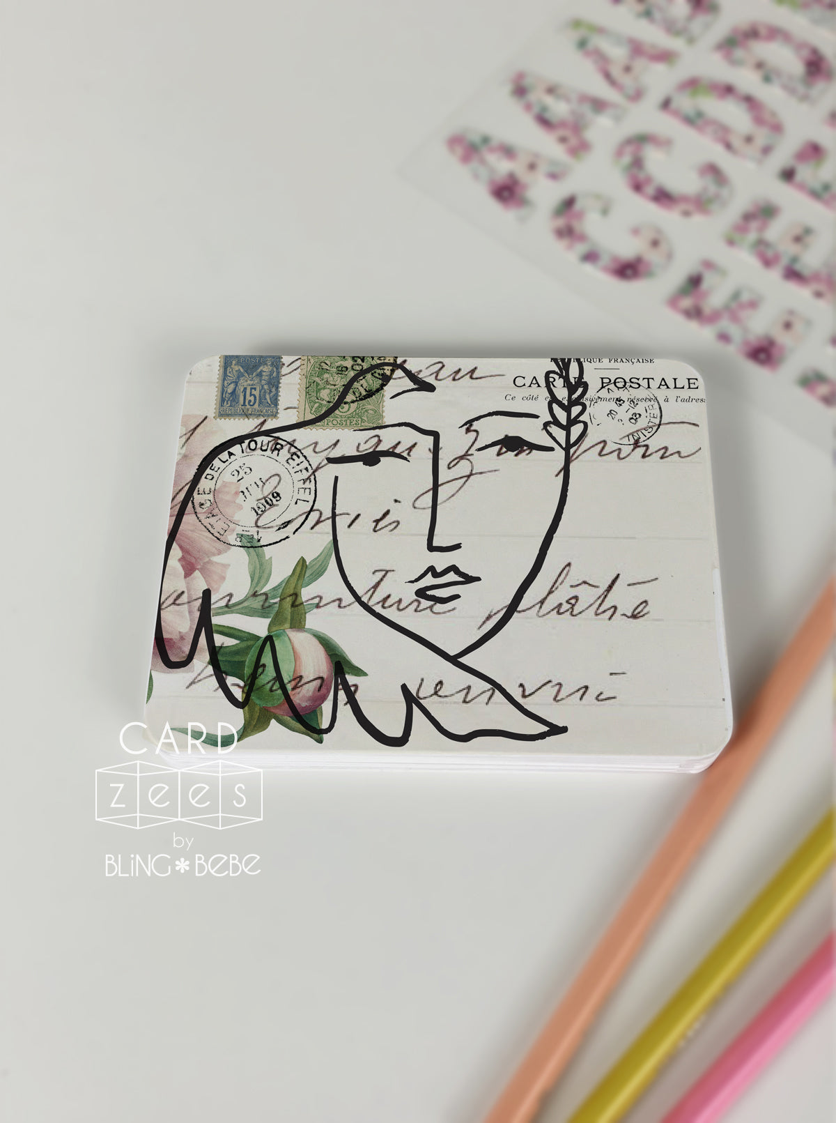 Top view of Pretty Post CARDzees notebook, a scrapbook, a journal, a storybook, or a sketchbook. 