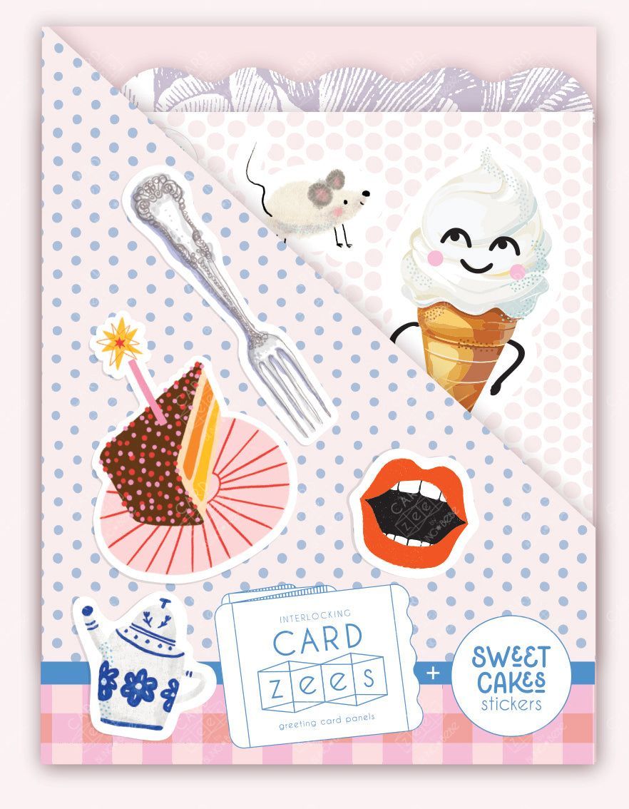 Cute stickers sweet ice cream plus interlocking panels easily make a storybook-style unique birthday card.