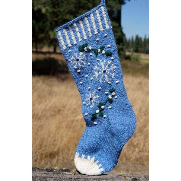 Hand Knit Christmas Stocking - Blue Snowflake