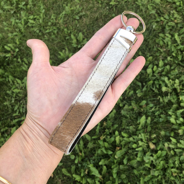 Cowhide wristlet keychain